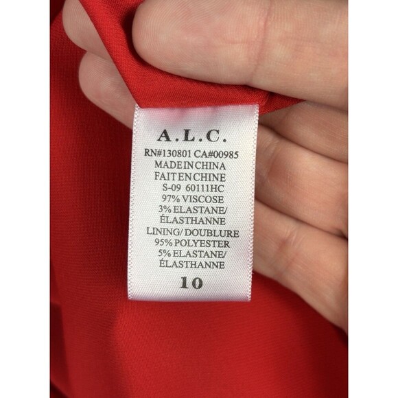 ALC Clarence Sheath Dress Red 10 Sleeveless Asymmetrical Ruffle Knee Length - Picture 5 of 12